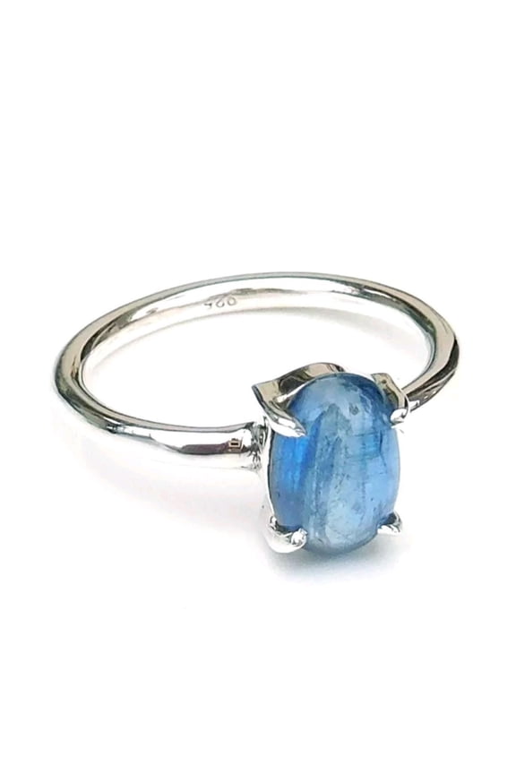 - Labradorite Ring | Oval Blue Fire Gemstone in Ethnic Prong Setting on Handmade 925 Silver Band