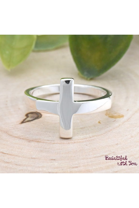 Minimalist Sideways Cross Ring, Big Sideways Cross Ring, 925 Sterling Silver Cross Ring, Thick Cross Ring, Silver Thumb Ring Cross