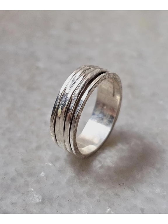 Minimalist Silver Spinner Ring With Smooth Polished Band, Calming Fidget Style Jewelry For Women Everyday Wear