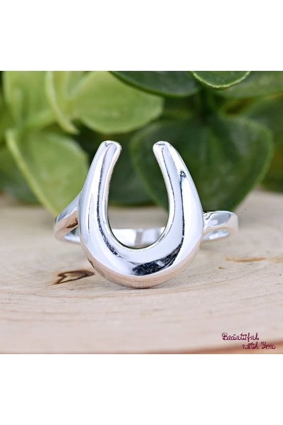 Minimalist Simple Horseshoe Ring, 925 Sterling Silver Horseshoe Luck Ring, Big Good Luck Horseshoe Ring, Silver Ring