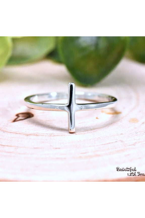 Minimalist Simple Plain Cross Ring, 925 Sterling Silver Cross Ring, Christians Vertical Cross Ring, Womens Cross Ring, Thumb Ring