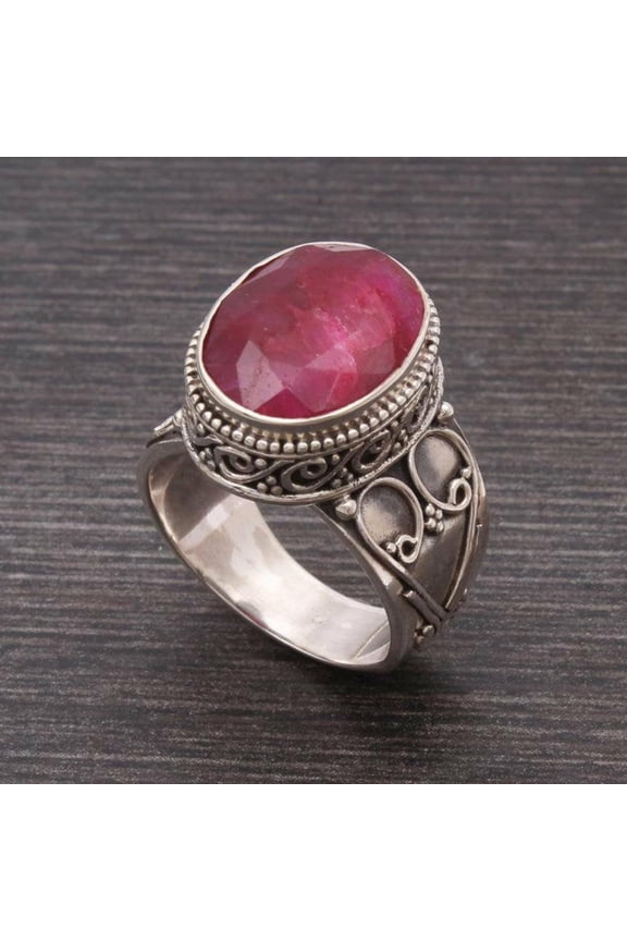 - Natural Ruby Ring | Pink Gemstone Silver Band, Healing Crystal Jewelry Genuine Ruby Jewelry in 925 Sterling Silver Women’s Statement Ring
