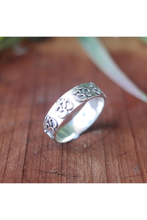 - Om Ring Silver Artisan Textured Sterling Band | Handmade Spiritual Anxiety Ring With Mindful Design