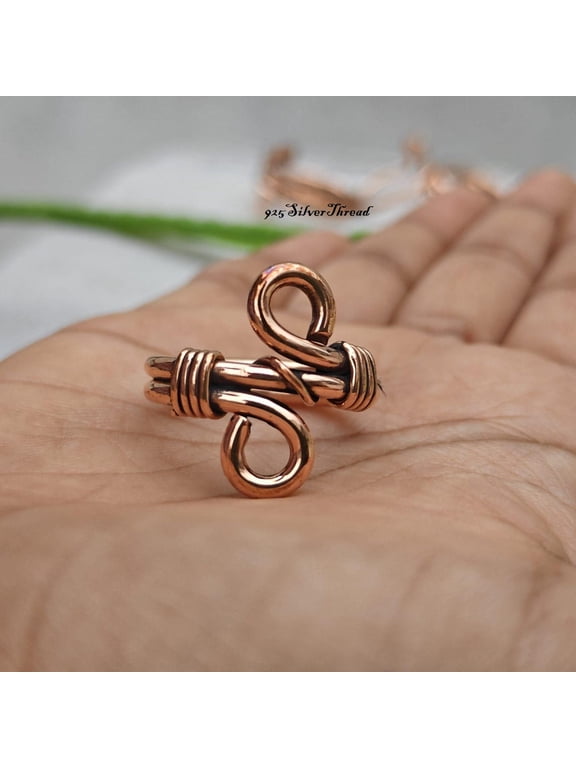 Pure Copper Infinity Ring, Swirl Wire Wrapped Boho Statement Ring