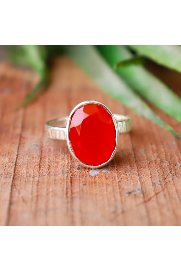- Red Onyx Ring Healing Crystal Oval Gemstone in 925 Sterling Silver, Handcrafted Artisan Jewelry Gift for Her