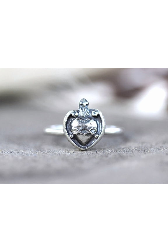 - Sacred Heart Ring Durable Flaming Heart Design | Spiritual Jewelry Gift For Her, Lightweight Comfortable Fashion Ring