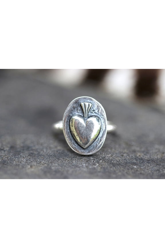 - Sacred Heart Ring Durable Milagro Heart Ring with Vintage Flaming Design by Jewelry Gift