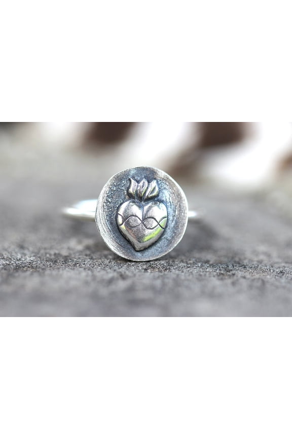 - Sacred Heart Ring Handcrafted Flaming Heart Design | Elegant Religious Jewelry by