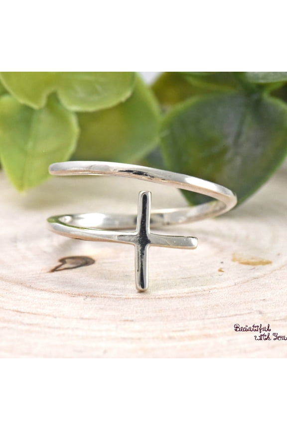 Sideways Cross Open Flexible Adjustable Midi Wraparound Ring 925 Sterling Silver Womens Everyday Dainty Jewelry Gift Ideas Unique Ring