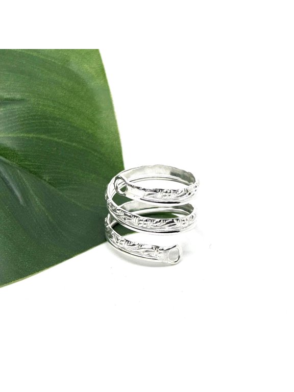 Silver Adjustable Snake Wrap Ring Handmade Spiral Open Band Minimalist Fashion Jewelry Statement Ring