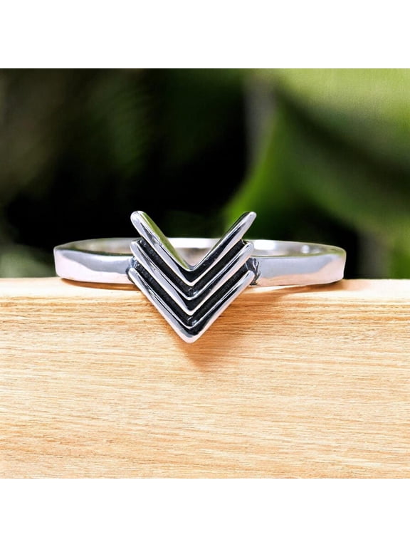 Silver Arrow Ring, Minimalist Silver Ring With Polished V-Shape Chevron Band, Stackable Geometric Statement Jewelry For Women