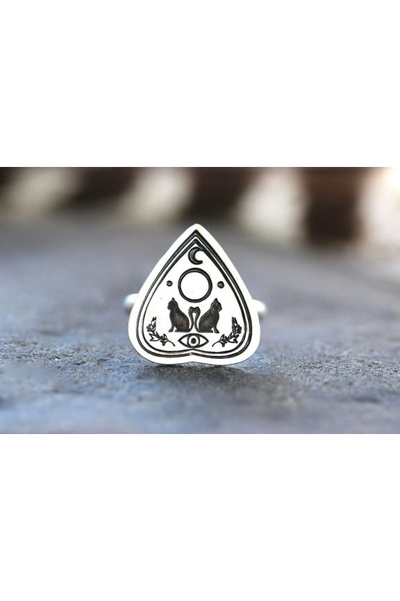 Silver Cat Ring Ouija Ring Planchette Ring Evil Eye Ring Moon Ring