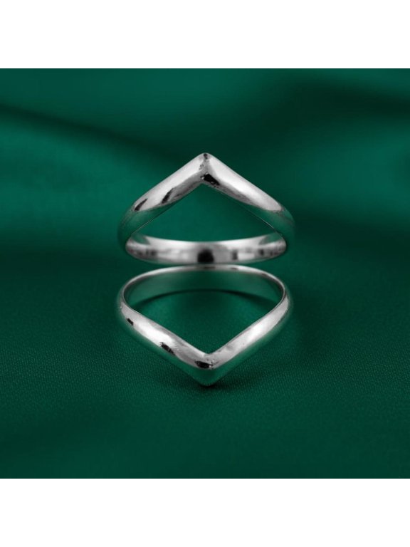 Silver Chevron Ring Minimal Open Band Statement Jewelry with Sleek Curved Wrap Silhouette for Women Everyday Wear