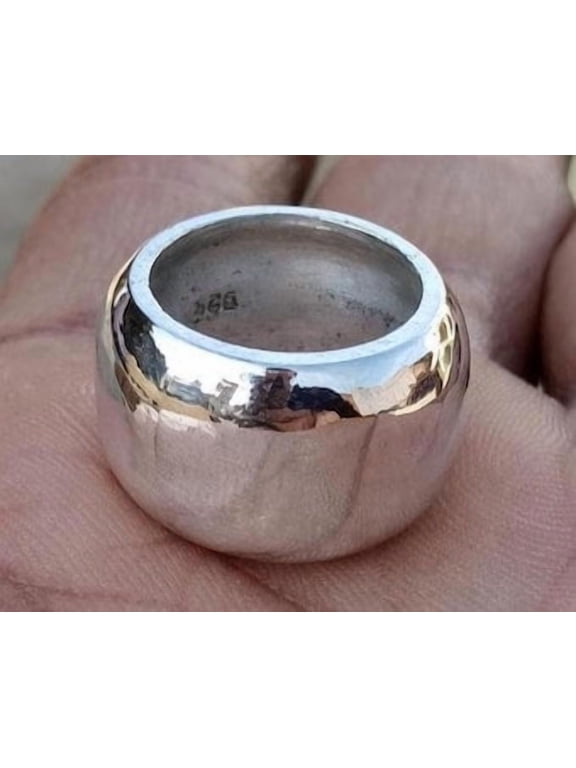 Silver Dome Ring, Handmade Silver Chunky Wide Band With Polished Minimalist Dome Silhouette For Women Everyday Wear