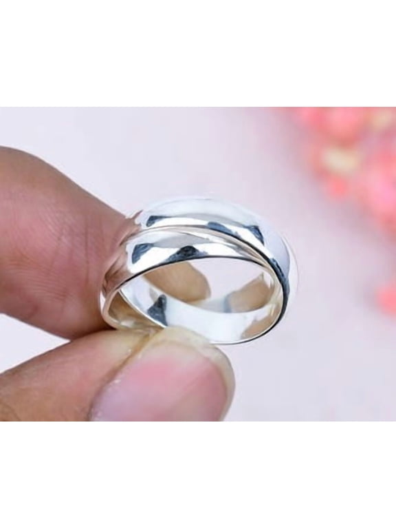 Silver Dome Ring, Wide Polished Smooth Chunky Silver Band Statement Jewelry For Women Everyday Modern Style