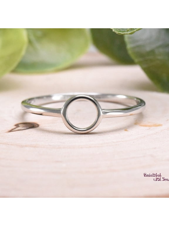 Silver Karma Ring Minimalist Silver Open Circle Geometric Disk Ring, Handmade Dainty Band Statement Jewelry For Women Everyday Wear