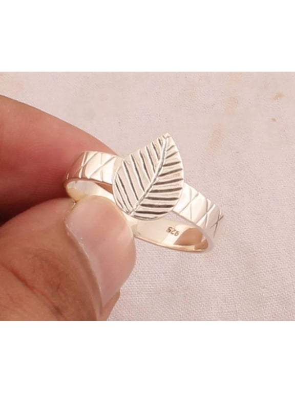 Silver Leaf Ring Artisan Silver Ring With Hand-Carved Foliage And Engraved Cross Motif, Textured Statement Band For Women