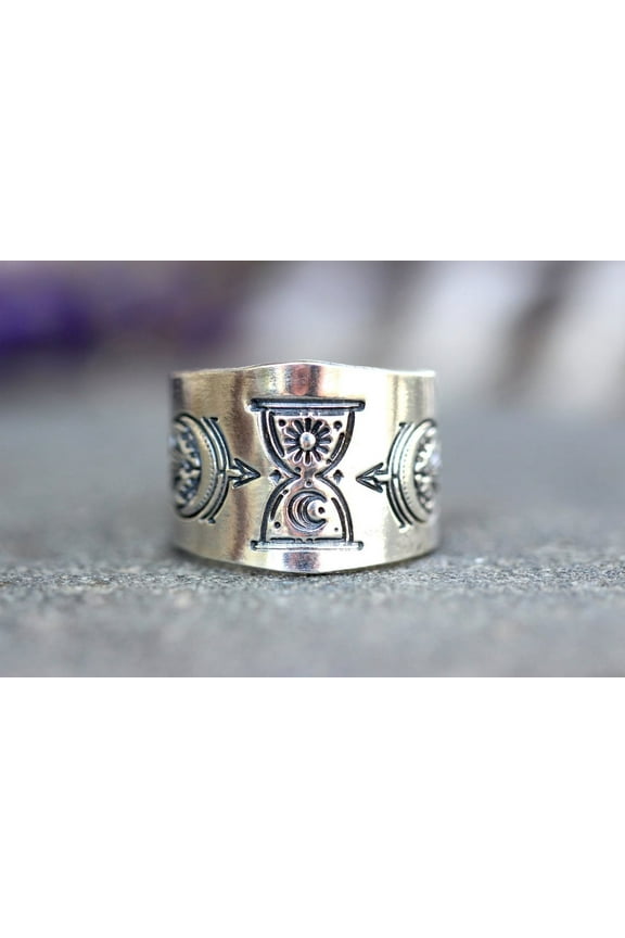 Silver Moon Ring Celestial Ring Hourglass Ring Witch Ring Crystal Ring
