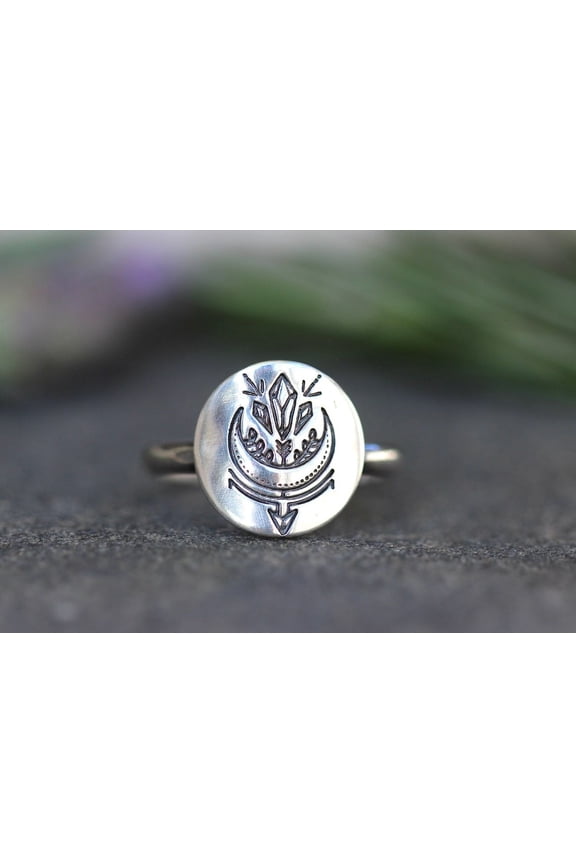 Silver Moon Ring Silver Crescent Moon Ring Crystal Ring Celestial Jewelry