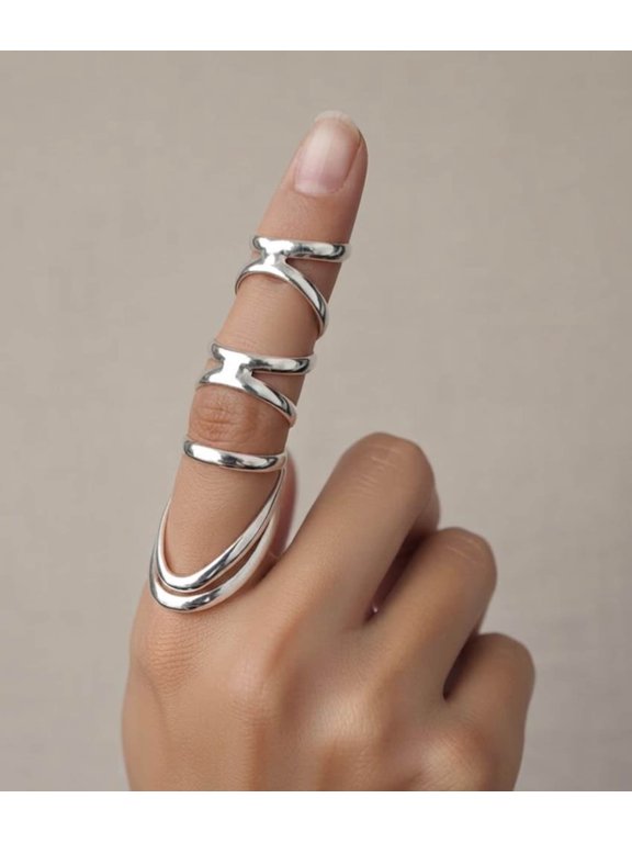 Silver Multi-Band Minimalist Knuckle Ring, Handmade Art Deco Style