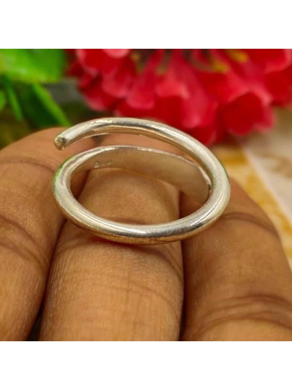 Silver Open Cuff Ring, Adjustable Swirl Band With Smooth Curves, Minimalist Statement Jewelry For Women Everyday Wear