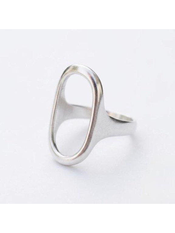 Silver Open Oval Adjustable Ring, Handmade New York Minimalist Geometric Band for Everyday Wear Style