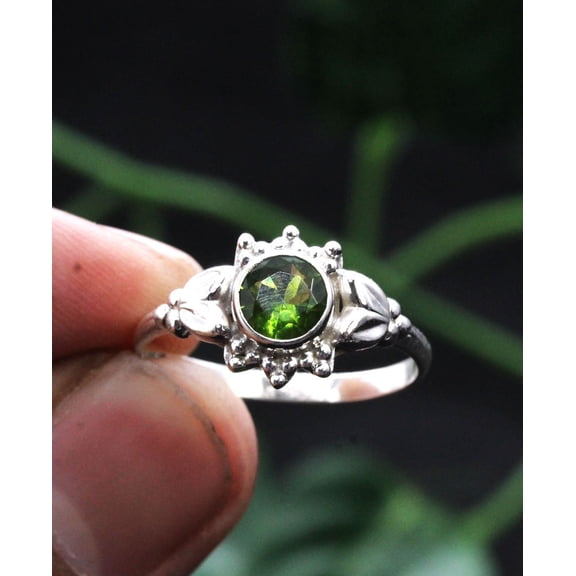 LD DESIGNS - Silver Peridot Ring | Artisan Crafted Handmade Gemstone Ring, Custom Size, Minimalist Silver Band for Womenâ€™s Gift