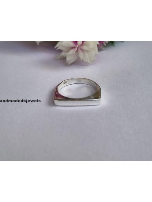 Silver Plated Bar Ring, Minimalist Rectangular Signet Band, Polished Finish