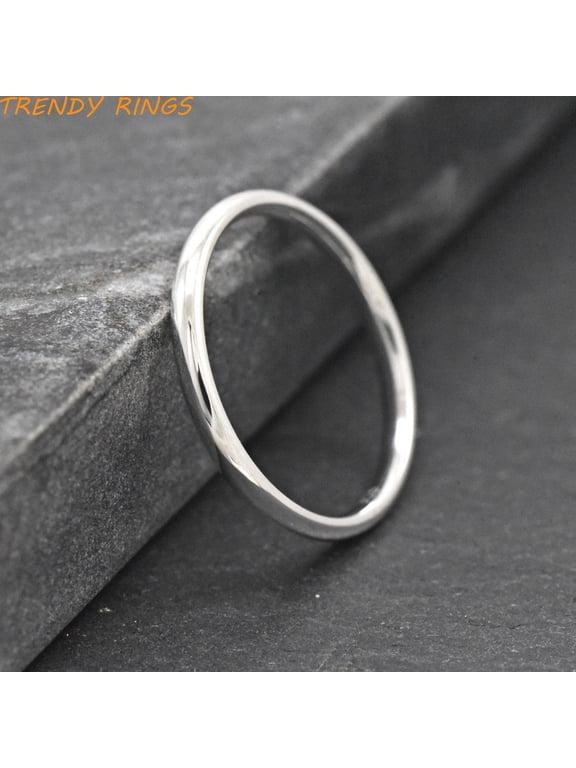 Silver Plated Wedding Band Minimalist 2Mm Thin Dome Polished Stackable Ring For Women Everyday Wear Elegant