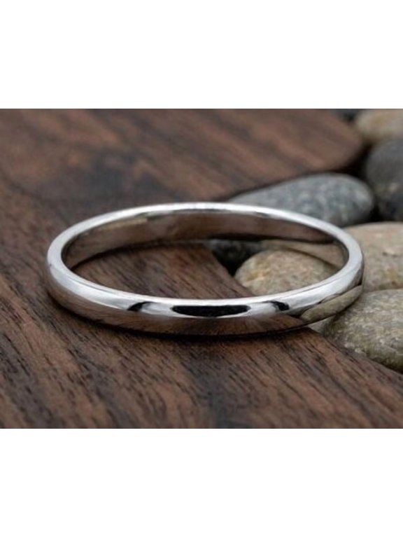Silver Plated Wedding Band, Thin Domed Stackable Minimalist Ring, High Polish Finish, Elegant Everyday Wedding Jewelry