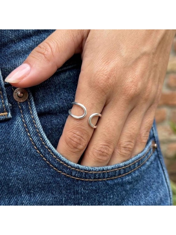 Silver Plated Wrap Ring, Adjustable Double Band Open Stackable Ring