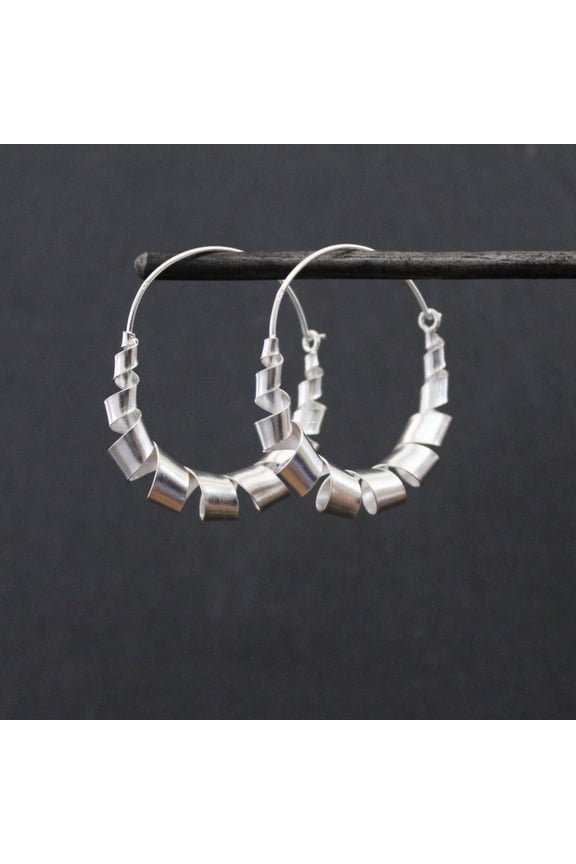 Silver Ribbon Earrings, Teardrop Silver Earrings, Long Dangle Earrings, Sterling Silver