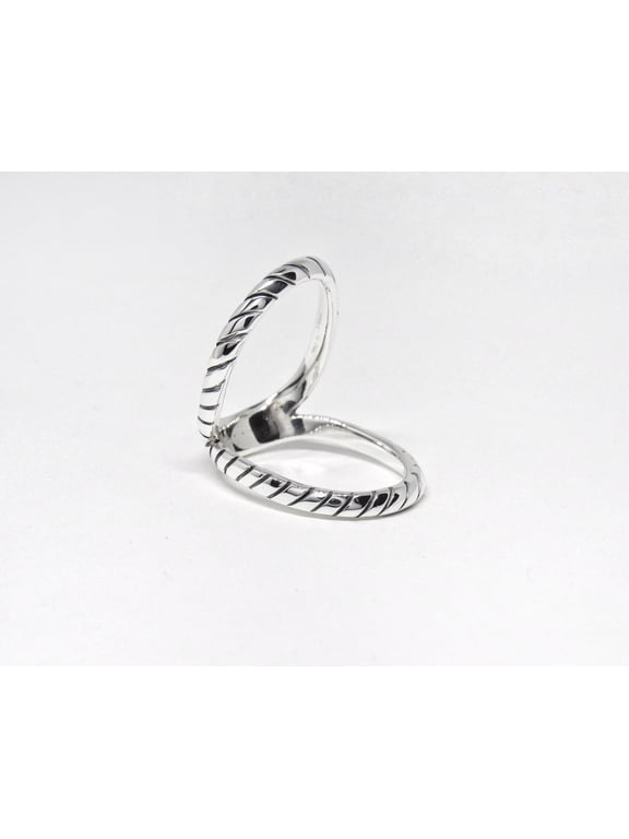 Silver Ring Adjustable Zebra Pattern Curve Band, Handmade Open Fashion Thumb Ring, Matte Stripe Design