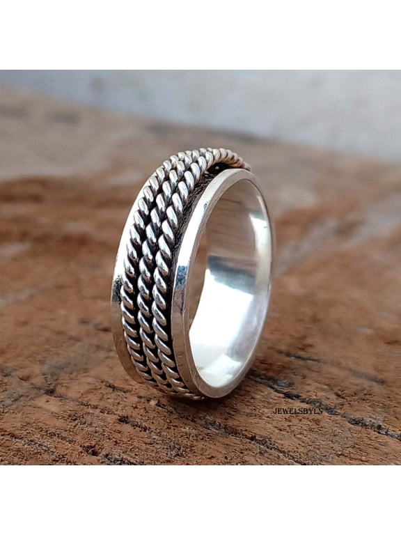 Silver Spinner Ring, Handmade Minimalist Rotating Band, 4mm Polished Dainty Stackable Ring