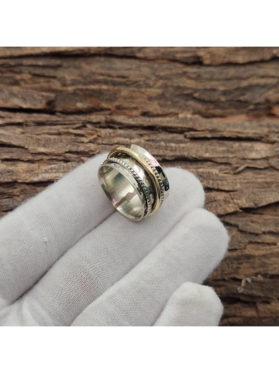 Silver Spinner Ring Handmade Textured Spinner Band, Minimalist Everyday Statement Jewelry For Adults