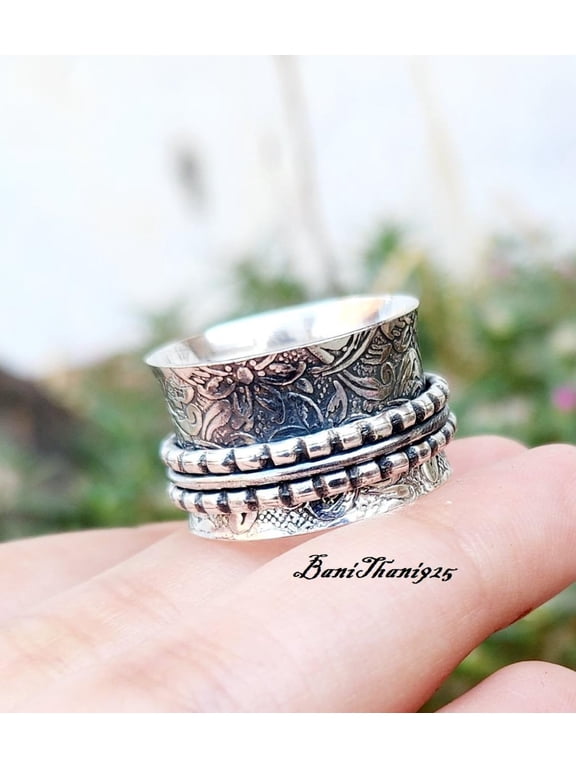 Silver Spinner Ring, Sleek Silver Ring Wide 10Mm Polished Band With Rotating Motion, Modern Fashion Statement Jewelry For Women