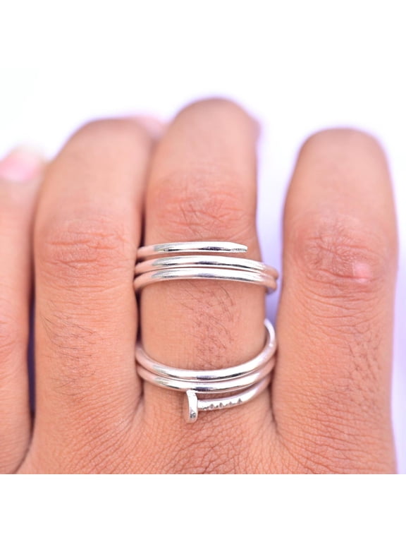 Silver Swan Neck Ring, Adjustable Art Deco Open Wrap Band, Minimalist Handcrafted Statement Ring For Everyday Wear