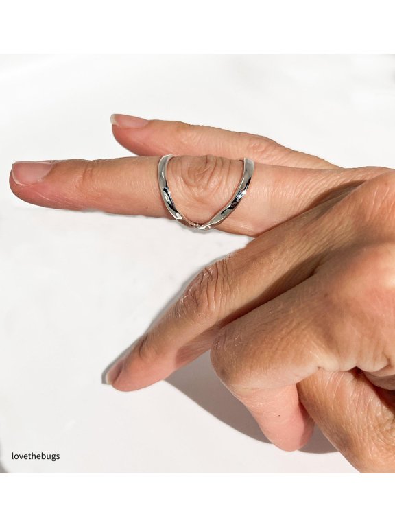 Silver Swan Neck Splint Hammered Adjustable Oval Band Ring, Handmade Minimalist Low Profile Style