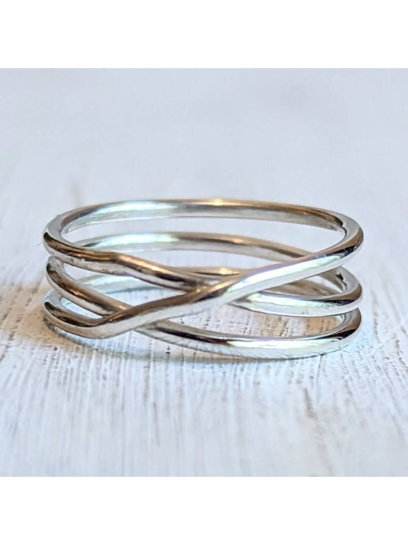 Silver Triple Wrap Ring, Hammered Minimalist Open Band Statement Jewelry For Women, Comfortable Everyday Wear