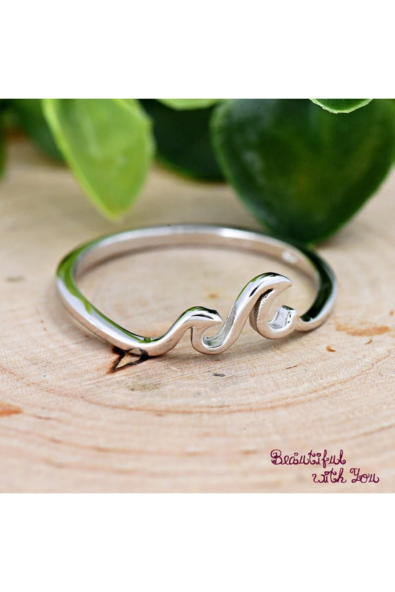 - Silver Wave Ring 925 Sterling Silver Band | Minimalist Ocean Tide Jewelry, Dainty Wavy Beach Style Accessory Gift