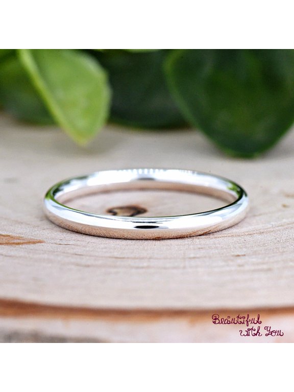Silver Wedding Band Minimalist Polished Comfort Fit Silver Plated Ring For Women Everyday Wedding Wear