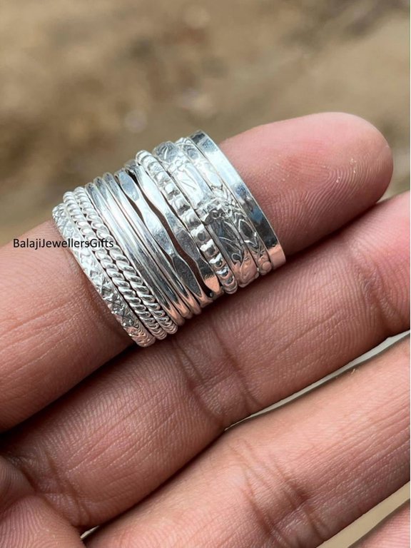 silver stacking rings, 12-Piece Thin Wire Band Set, Boho Minimalist Dainty Jewelry