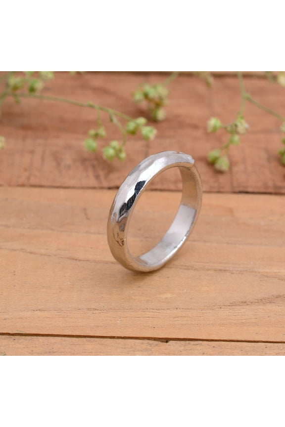 Solid Silver Hammered Ring Band, 925 Sterling Silver Band, Hammered Silver Ring