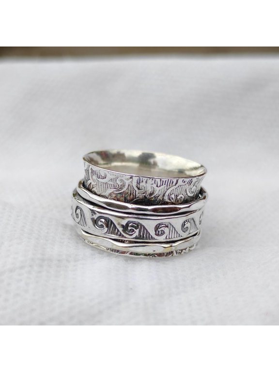 Spinner Ring, Elegant Silver Ring With Polished Smooth Band And Fidget Style For Women Everyday Wear