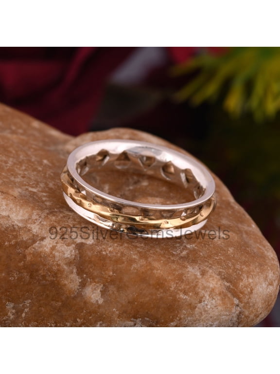 Spinner Ring, Elegant Silver Spinner Ring With Two Band Rotating Fidget Design, Handmade Statement Jewelry For Women Everyday Wear