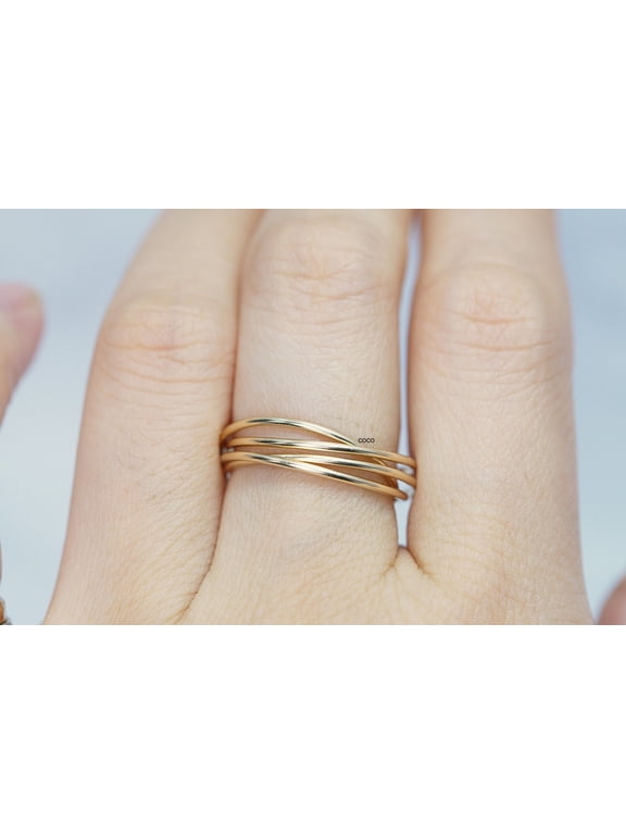 Spinner Ring Set Gold Plated Interlocking Stackable Band Rings, Minimalist Geometric Fashion Accessory For Women