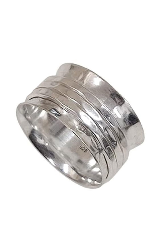 Spinner Ring Silver For Women, 925 Sterling Silver Spinner Ring, Spin Ring, Three Tone Fidget Band Spinner Ring, Classic Hammered Meditaion Spinner Ring, Christmas Spinner Ring