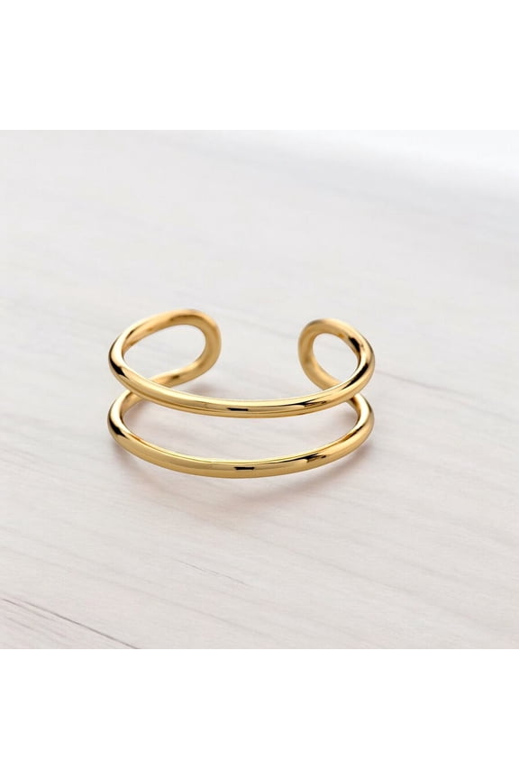 Statement Double Band Adjustable Ring – Elegant Open Cuff Ring in Sterling Silver & Gold Vermeil, Minimalist Women’s Jewelry