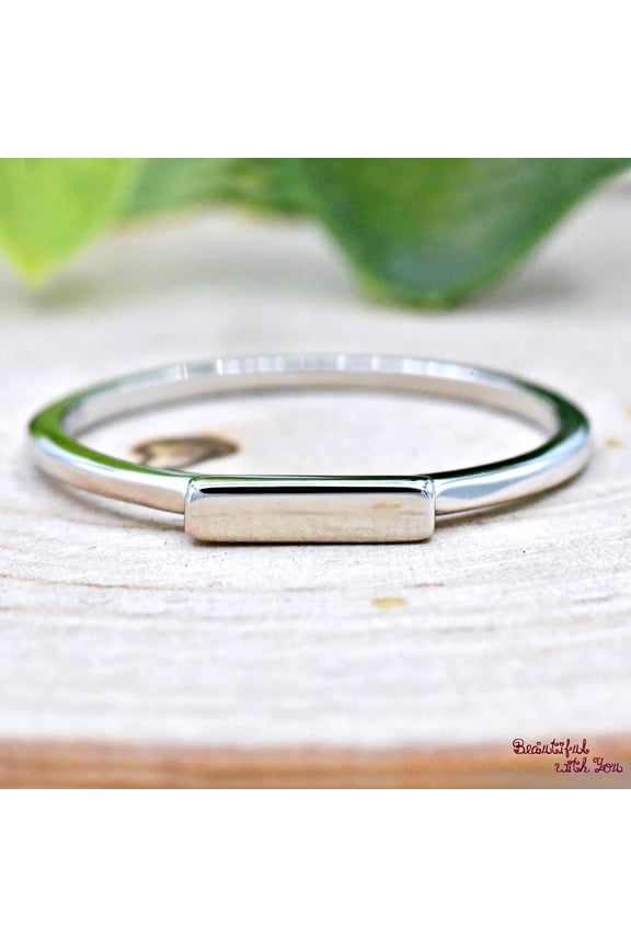 -Sterling Silver Bar Ring – Minimalist Rectangle Band with Sleek Modern Geometric Design, Stackable Midi Silver Jewelry Accessory