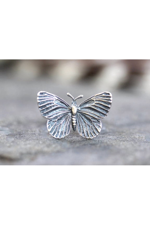 - Sterling Silver Butterfly Ring Realistic Monarch Design With Detailed Silver Band For Elegant Timeless Jewelry